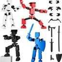 4PCS Mini Titan T-13 Action Figures Set, Assembly Completed Luck Dummy Robot 13 Action Figure Toys for Boys Stick Figures with Multi Joints Movable Fidget Gifts for Kids(Black+White+Blue+Red)