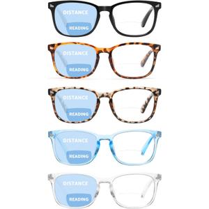 CCVOO Progressive Bifocal Reading Glasses, Blue Light Blocking Computer Glasses, Unisex, 5 Colors (5 Pack Bifocal, 2.5, x)