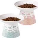 OMAYKEY 6.25 Inch Extra Wide Ceramic Raised Cat Bowls, Upgraded Elevated Porcelain Cat Food Water Bowl Dish, Stress Free Pet Feeder Bowls Dishes for Elder Big Cats & Small Dogs