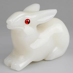 Big Rabbit Hand Carved Figurine - White Jade Big Easter Rabbit Statue Lifelike Carving, Ideal for Gifts for Rabbit Jade Enthusiasts