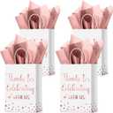 TaoBary 24 Pcs Wedding Gift Bag with Tissue Paper Thanks for Celebrating with Us Paper Bags with Handle for Hotel Guests Wedding Gift Favor for Bridal Shower Party(Rose Gold)