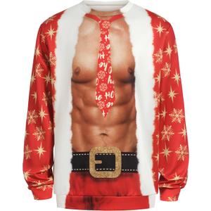Ugly Christmas Sweatshirt Men Women Funny Family Christmas Sweatshirt Funny Abs Pattern Print Pullover Xmas Top (Red, XXL)