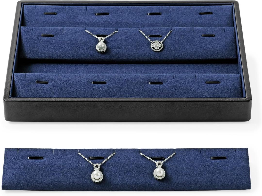 Premium PU Leather Jewelry Necklace Pendant Tray 16 Grid Jewelry Organizer Tray for Necklace Display Organizer