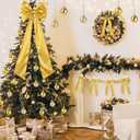 Gejoy Bow Christmas Tree Decoration Set, 30 Pcs Small Bows 1 Pcs 47" x 15.7" Large Tree Topper Satin Bows and 36 Christmas Balls Hanging Ornaments, Xmas Glitter Balls for Holiday Decor(Gold)