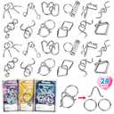 24 Pcs Valentine’s Day Gift Metal Brain Teaser Puzzles Set with Cards for Boys and Girls Unlock Interlock Game Fidget Party Favors School Exchange Classroom Prizes for Older Kids Teens Adults