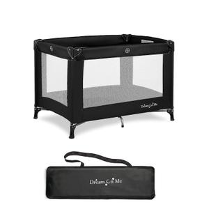 Dream On Me Nest Portable Playard in Black with Carrybag an Shoulder Strap, Lightweight, Packable and Easy Setup Baby Playard, Breathable Mesh Sides and Soft Fabric - Comes with a Removable Padded Mat