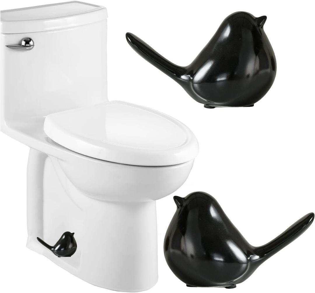Ceramic Bird Toilet Bolt Covers Decorative Toilet Bolt Caps,Set of 2 Toilet Caps for Bottom of Toilet, Toilet Screw Cover Caps for Bolts Bathroom Decor Acessories, Easy Installation (Black)