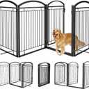 Full Metal Free Standing Dog Gate with Door for Outdoor Indoor,96'' Extra Wide 36'' Tall Dog Gates for Doorways,Large Openings,Decks,Porch,Freestanding Portable Pet Fence(4 Panels,Black)