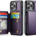 Vinich for iPhone 16 Pro 6.3" Wallet Case with Card Holder, RFID Blocking Credit Slots Kickstand Shockproof Phone Cover for Women Men, Purple