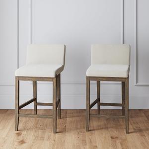 Nathan James Gracie Modern Counter Height Bar Stool with Back, Counter Stool Upholstered Chair with Natural Textured Linen and Brushed Wooden Legs, Cream Boucle/Dark Brown, Set of 2