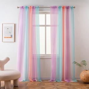 Yancorp Sheer Curtain 2 Panels Semi Bedroom Curtains 63 inches Length Linen Rainbow Ombre Curtains Rod Pocket Drapes Girls Living Room Mermaid Bedroom Nursery Kids Window Decor(Rainbow, 52"x63")