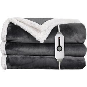 Electric Heated Blanket Throw Size - 50"x60", Soft Flannel Heating Blanket, 4 Heating Levels, 3 H Auto Shut Off, Breathable Warm and Washable for Sofa, Dark Grey