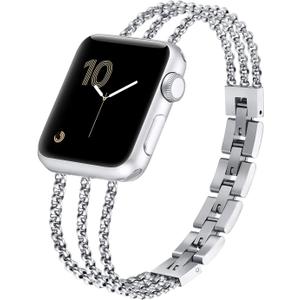 fastgo Silver Compatible with Apple Watch Band for Women 44mm 45mm 49mm Ultra 40mm 41mm 38mm, Cool Chains Metal bracelet Stainless Steel Wristband for IWatch SE Series 9 8 7 6 5 4 3 2 1