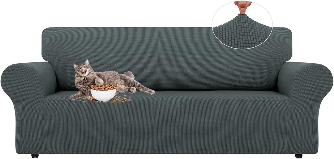 LURKA Stretch Sofa Slipcovers 1 Piece Couch Covers for 3 Cushion Couch Sofa Furniture Protector Full Sofa Covers with Elastic Bottom for Kids and Dog (Large, Grey)