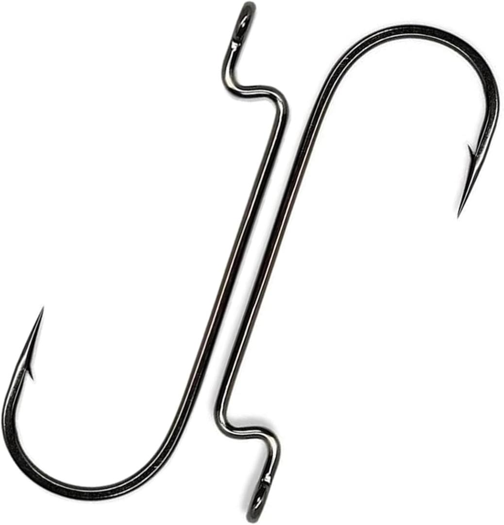50PCS Fishing Offset Worm Hooks Round Bend Offset Worm Hooks Wide Gap Hooks with Barbed Shank 2# 6# 1/0-5/0