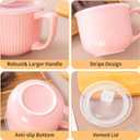 Ceramic Soup Bowl with Handle 32oz Microwave Ramen Bowl with Lid, Soup Mugs & Cups for Cereal, Oatmeal, Ramen, Instant Noodle, Soup Container with Lid (Pink)