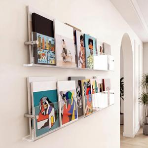 Wesiti 2 Pack 31.4" Acrylic Magazine Holder Rack Brochure Holder Wall Mount, Clear Hanging Floating Bookshelf Literature Storage Shelf Pamphlet Organizer for Waiting Room, Office, Home Display
