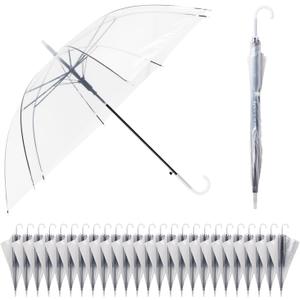 Clear Umbrella Wedding, 25pcs Transparent Umbrella, Bulk Clear Dome Umbrellas Windproof, Auto Open Bubble Stick Umbrellas for Bride Groom Outdoor Photography