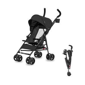 Dream On Me Rover Convenience Baby Stroller – Lightweight & Compact Travel Umbrella Stroller, Quick One-Hand Fold, Lockable Rear Wheels, Adjustable Canopy, 3-Point Safety Harness & Cup Holder - Black