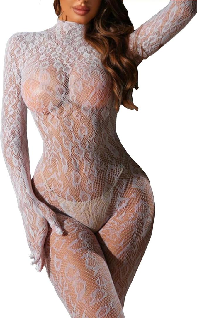 Avidlove Sexy Rave Bodysuit for Women Fishnet Bodysuit for Party Club Lace Leopard Jumpsuit Mesh Rave Outfits