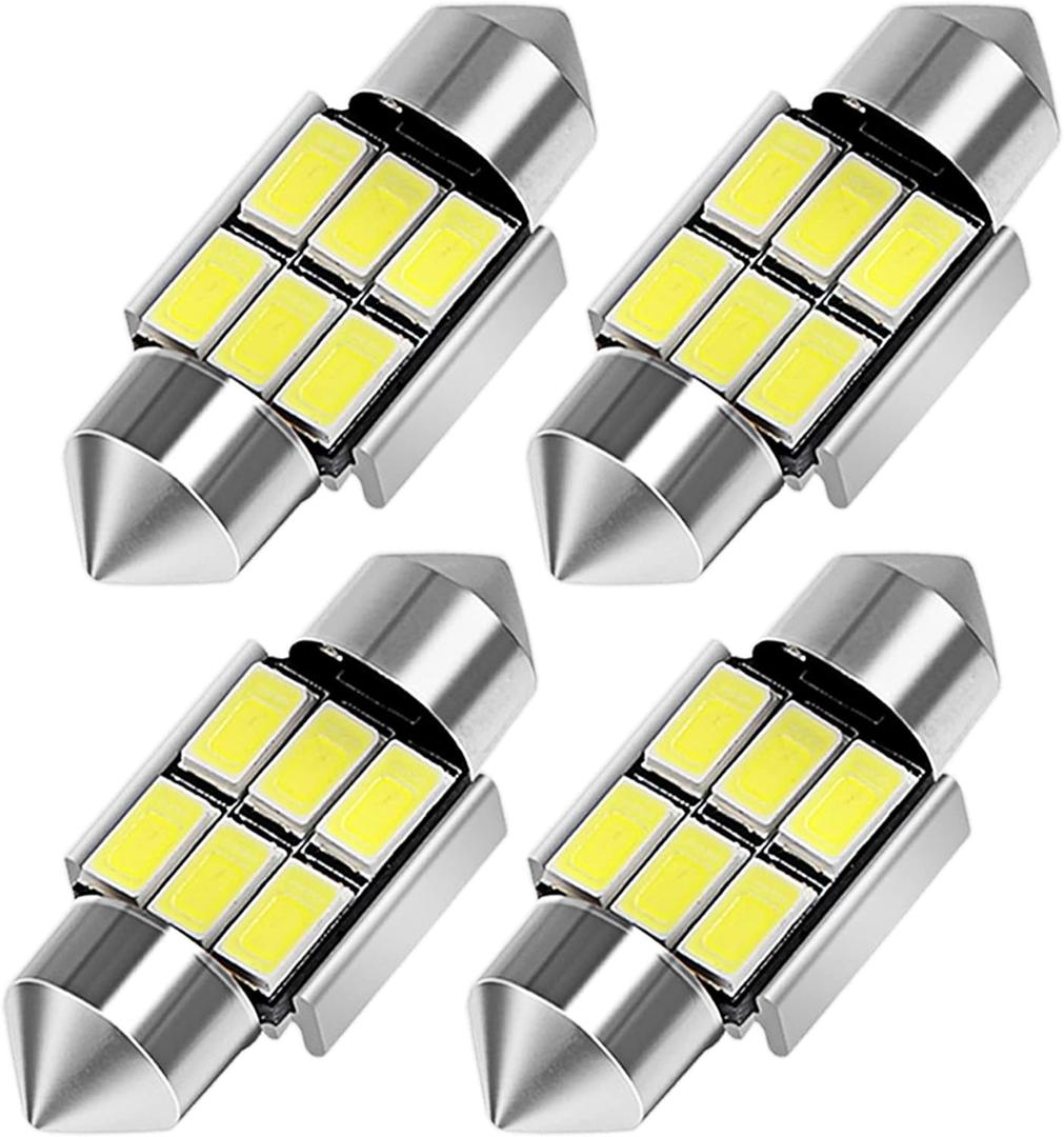 TORIBIO 31mm LED Bulbs 6000K Pure White Bright Interior Car Lights Error Free CANBUS 6-SMD 5730 Chipsets 3175 Festoon Dome Lights, De3021 De3175 LED Bulbs 4pcs