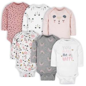 6-Pack Baby Girls Bear Long Sleeve Onesies® Bodysuits, Newborn