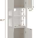 ChooChoo Tall Bathroom Storage Cabinet with Light, 5-Tier Narrow Bathroom Cabinet with 2 Doors, Slim Storage Linen Cabinet Freestanding with Adjustable Shelves for Space Saving, White, 11.8 inches x 11.8 inches x 66.53 inches