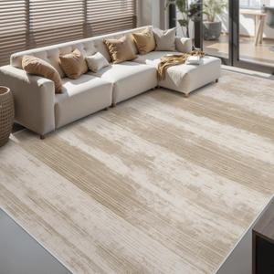 Simple Modern Vintage, Area Rug Machine Washable,Soft Floor Carpet Non Slip Non for Living Room Bedroom Home Decor Aesthetic (Beige/4x6) (Khaki)