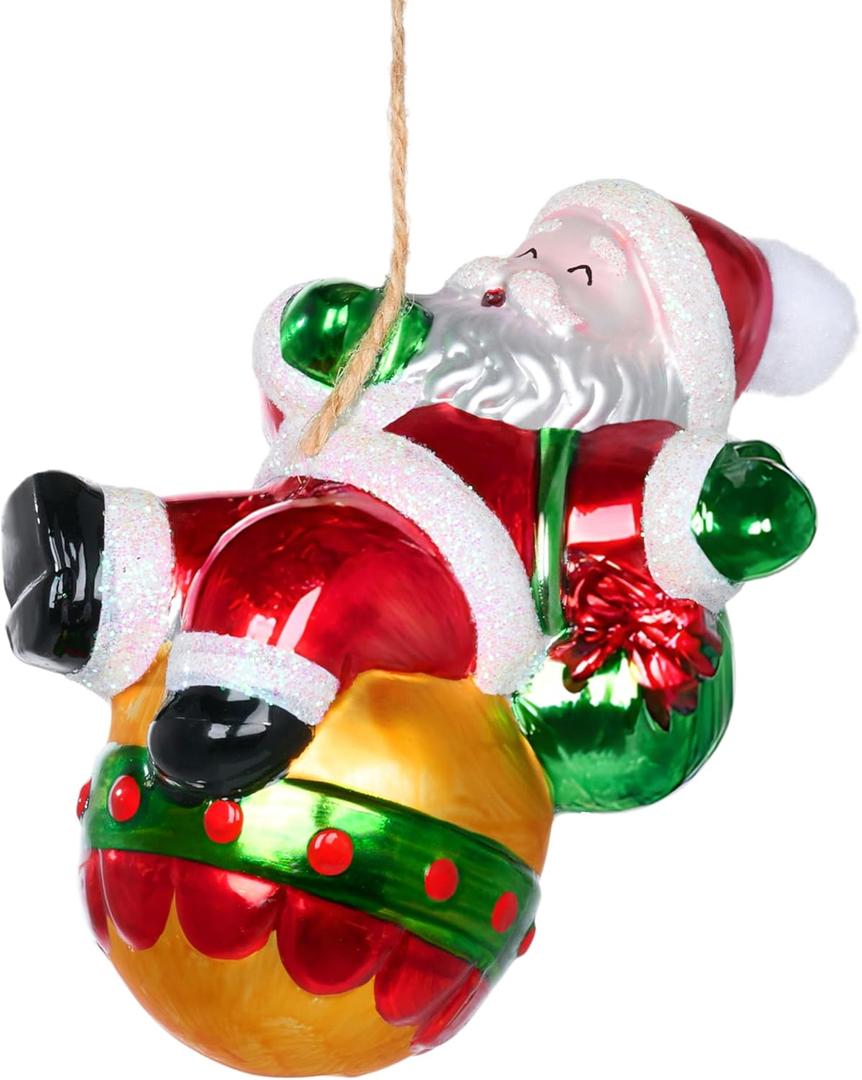 JOYIN Mini Santa Claus Christmas Glass Ornament, Blown Climbing Small Xmas Ornaments for Tree Hanging Decorations Indoor Outdoor Party Favor Indoor Decor Winter Gifts