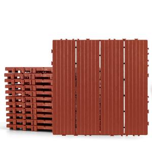 Plastic Interlocking Deck Tiles 12 Pack, 12"x12" Waterproof Patio Flooring, Weather Resistant Outdoor Deck Tiles for Balcony, Porch, Backyard, Brick Red