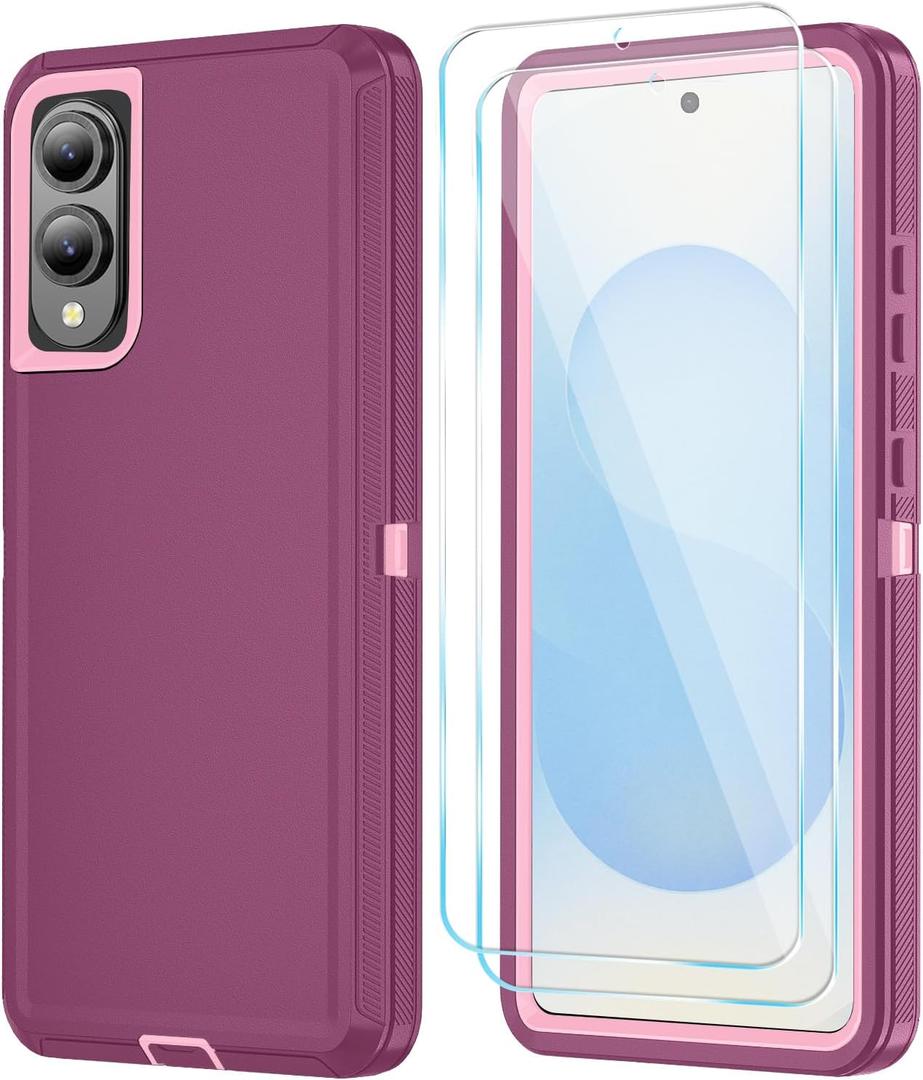 3 x ONOLA Compatible with Samsung Galaxy S25 Edge Case with HD Screen Protector, Heavy Duty Shockproof & Dropproof 3-Layer Cover Phone Case for Galaxy S25 Edge (WineRedPink)