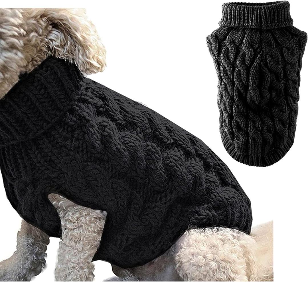 Winmany Pet Dog Turtleneck Knitting Sweater Coat Winter Warmer Thickening Pullover Knitwear Crochet Coat Clothes for Dog Cat (Large, Black)