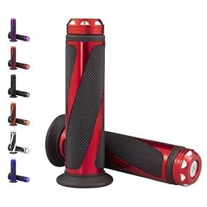 amavoler Universal Motorcycle Handlebar Grips Soft Rubber Billet Aluminum Fits for Motorcycles with 7/ 8" Left Grip and 1" Right (Red)