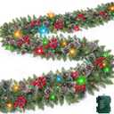 TURNMEON 9 Ft Prelit Artificial Christmas Garland Decor Timer 50 Lights 8 Modes Berry Snowy Bristle Pinecone Battery Operated Xmas Christmas Decoration Mantle Fireplace Home Indoor Outdoor