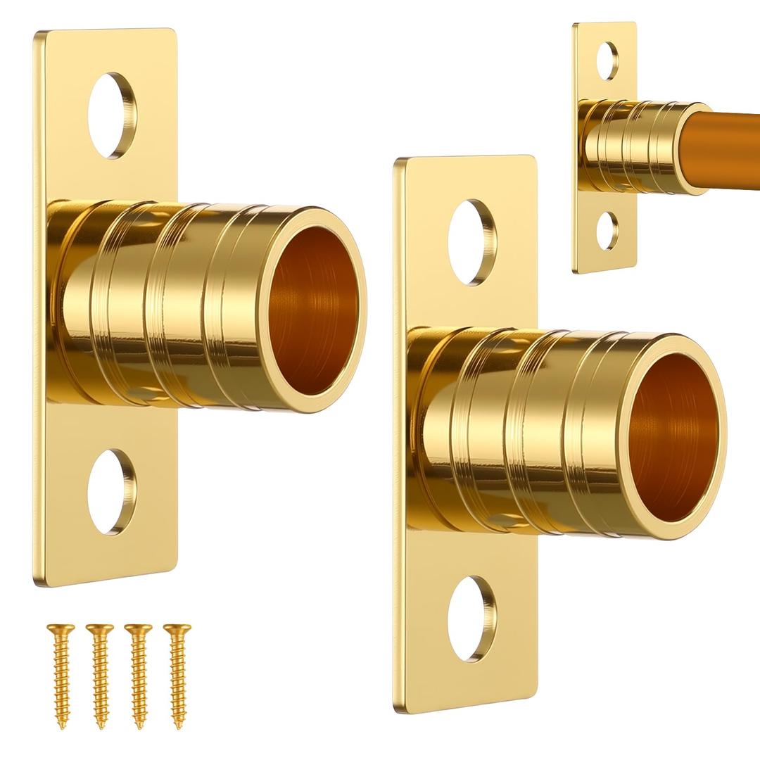 Pelopy 2 Pcs Inside Mount Curtain Rod Bracket 3/8" Bracket Set for 3/8" Rodding (Brass)