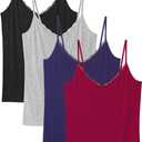 Rosyline V Neck Camisoles for Women Adjustable Lace Cami Undershirt Spaghetti Strap Lace Tank Tops (Large, Black/Grey/Dark Blue/Red)
