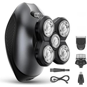 Electric Razor for Men, Head & Body Hair Shaver for Men, Cordless Rechargeable Wet/Dry Bald Head & Groin Waterproof Razor with Rotary Blades,Clippers, Beard Trimmer,Nose Trimmer, Brush (Gray)