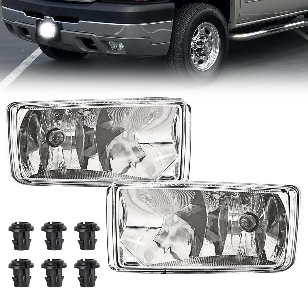 Fog Lights Assembly Compatible with 2007-2015 Chevy Silverado, Suburban, Tahoe, 2007-2013 Avalanche, Truck Fog Lamp Replacement Left And Right Side (Clear Lens)