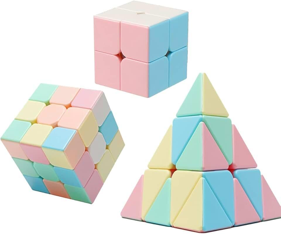 Magic Cube Set, Educational Speed Cubes 3 Pack of 2x2x2 3x3x3 Pyramid Smooth Puzzle Cube