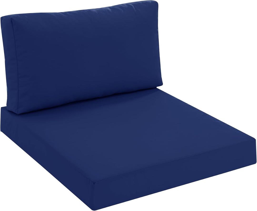 Patio Furniture Cushions Replacement, Outdoor Deep Seat Couch Cushion and Backrest Pillow with Waterproof Removable Cover for Sectional Sofa Set, 25.6 x 25.6 Inch, Navy