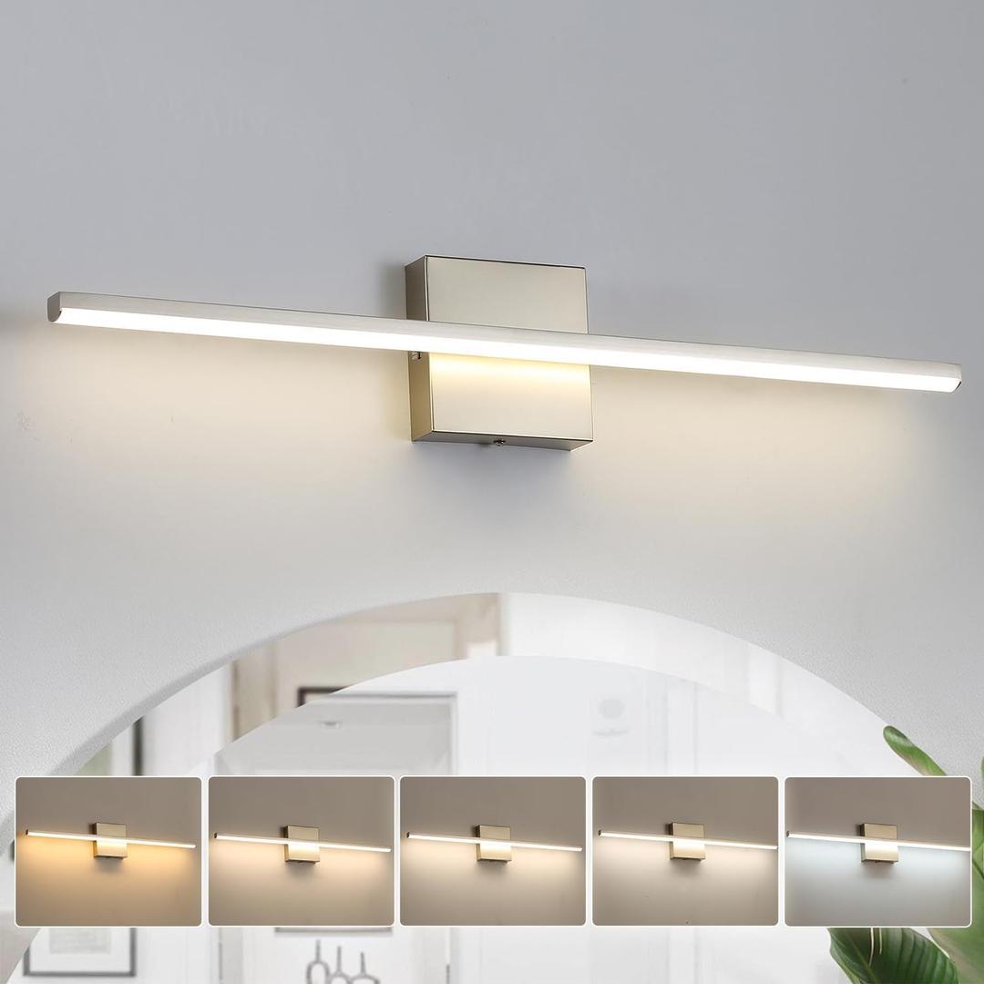 Modern Bathroom Vanity Light 24 Inch, 18W Brushed Nickel Bathroom Light Fixture Over Mirror, Dimmable 5CCT LED Wall Sconce Lighting for Restr (Silver)