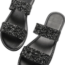 Verdusa Women's PU Leather Rhinestone Slippers Two Strap Open Toe Slip on Flat Sandals 39