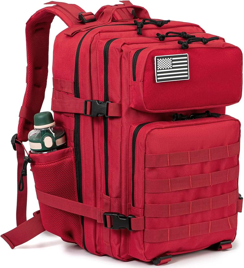QT&QY 25L/45L Military Tactical Backpack For Men Molle Daypack 3 Day Bug Out Bag Hiking Rucksack With Bottle Holder (45l 1.0 Red)