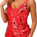 Women's Sequin Tank Tops Fashion Sleeveless V Neck Camisole Sparkle Strappy Halter Shirt for Party Christmas Concert Outfits (Medium, Red)