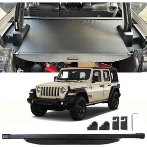 AQAE® Retractable Cargo Cover Compatible with 2018-2023 2024 2025 2026 Jeep Wrangler Trunk Cover Rear Trunk Security Cover Shielding Shade Privacy Screen Cover Jeep Wrangler Cargo Cover