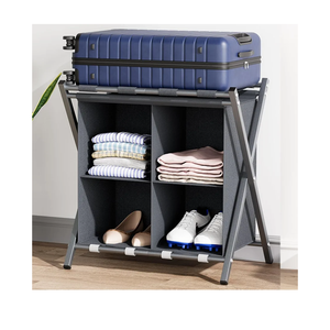 aboxoo Luggage Rack with storage, Guest Room Folding Suitcase Stands, Holds up to 120 lb, Space Saving Suitcase Holders for guest room, Bedroom Hotel, Grey