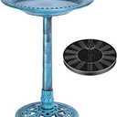VIVOHOME Polyresin Antique Outdoor Blue Garden Bird Bath and Solar Powered Round Pond Fountain Combo Set