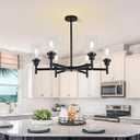 6 Light Farmhouse Chandelier Black Dining Room Light Fixture Over Table Industrial Hanging Pendant Lighting for Living Room Foyer Kitchen Island Adjustable Height E26 Socket with Glass Shade