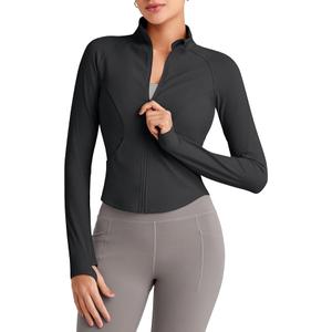 G4Free Workout Jackets for Woman BareFeel Cropped Zip Up Athletic Running Jacket Slim Fit Yoga Tops with Thumb Holes, Size XXL
