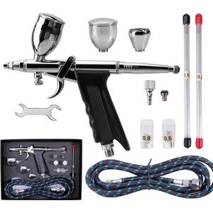 Airbrush Set Single Action Air Brush Pen 0.3mm with Extra 0.5 0.8 mm Needles,Airbrush Hose and 2CC/5CC/13CC Cup Kit